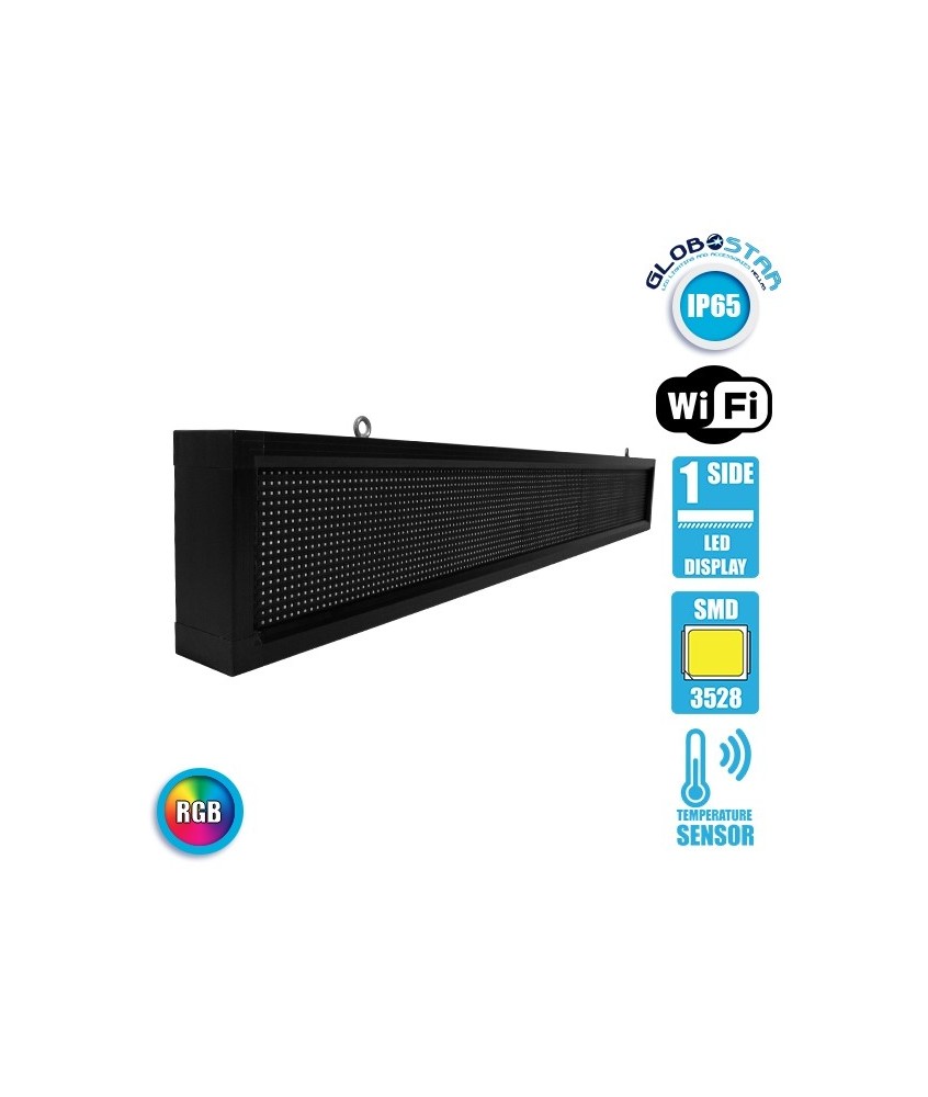 GLOBOSTAR® DISPLAY 90265 Κυλιόμενη Ψηφιακή Επιγραφή P10 Μονής Όψης LED AC 220-240V Αδιάβροχο IP54 RGBW - WiFi Control μέσω FK APP - Αισθητήρας Θερμοκρασίας & Υγρασίας - Μ168 x Π9 x Υ24cm - 2 Χρόνια Εγγύηση